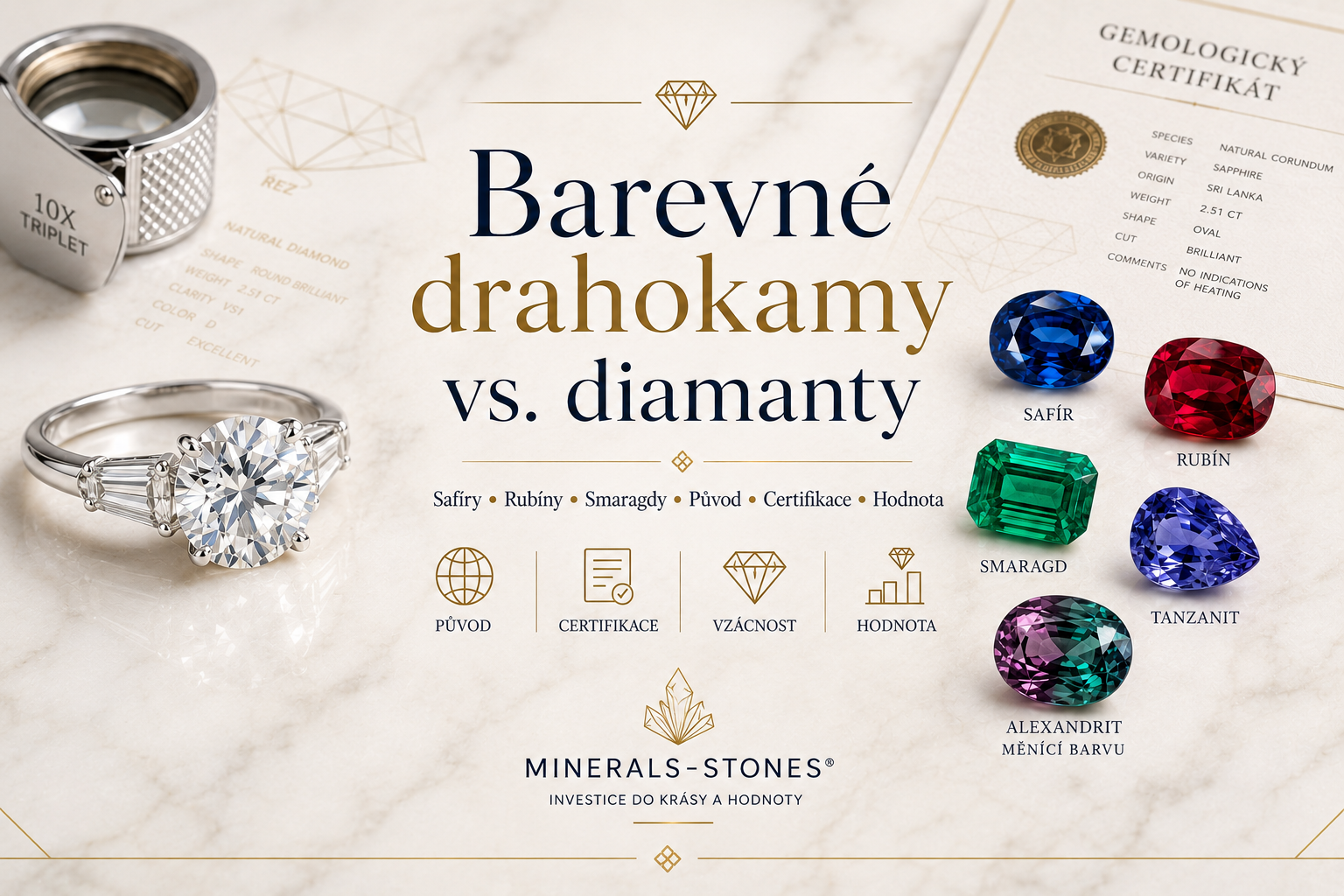 Barevné drahokamy vs. diamanty: safíry, rubíny a smaragdy